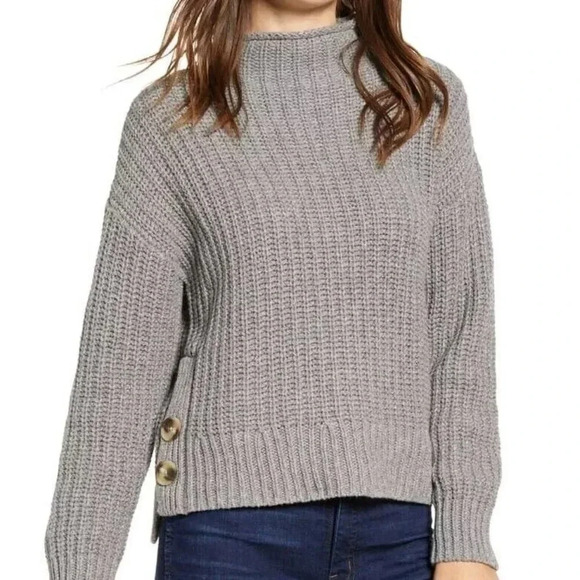 Madewell Cotton Wool Blend Nordstrom Sweater Gray Mock Neck Long Sleeve Large - Picture 1 of 11